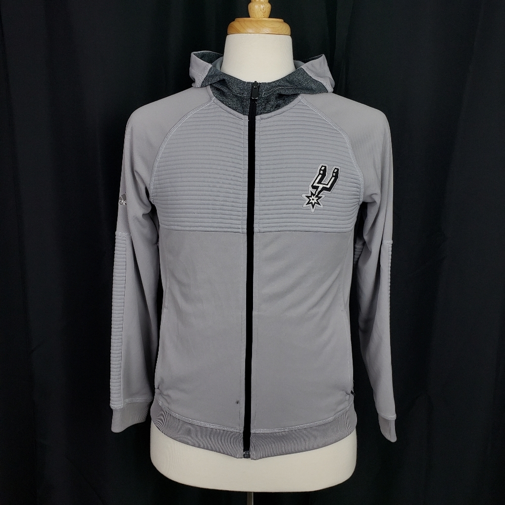 NBA Authentics Adidas San Antonio Spurs Grey Zip Up Hoodie Size Large